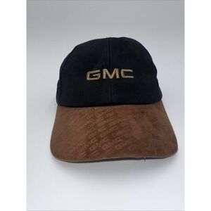 Vintage GMC Hat Adjustable Black Brown Suede Embroidered Automotive Dad Cap